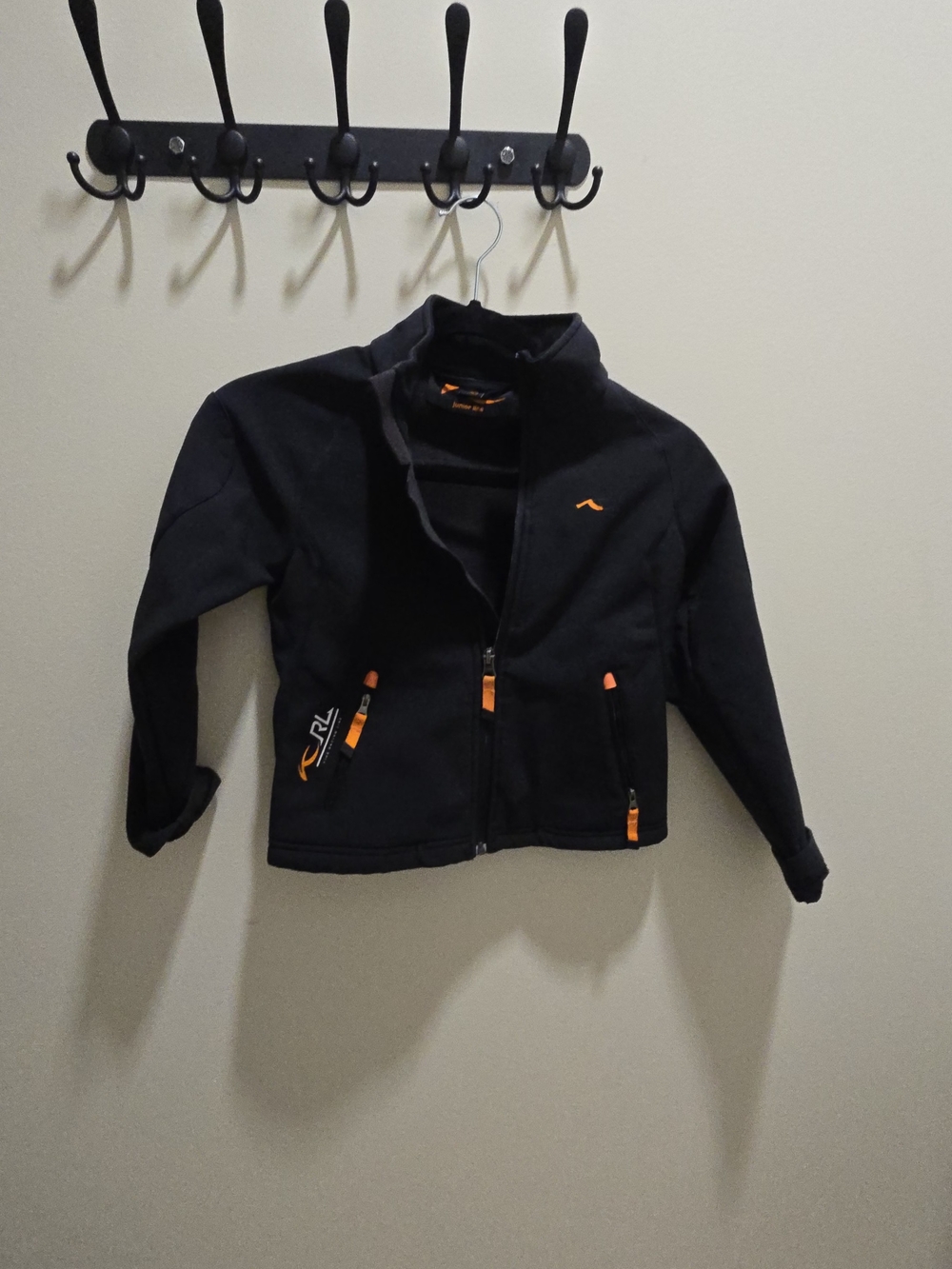 Kids Black Jacket with Orange Accents - Lightweight Fleece